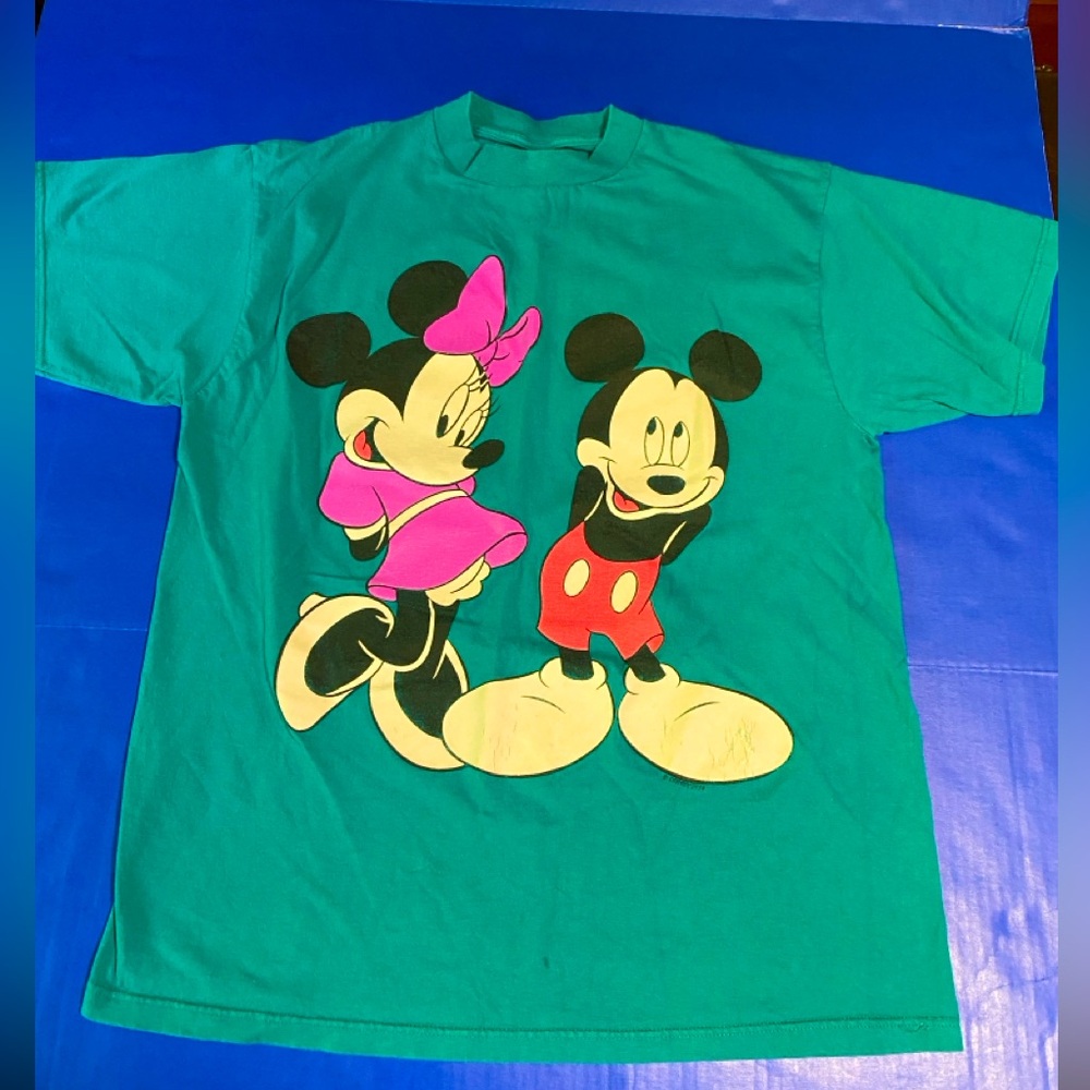 Disney 90’s Y2K Mickey and Minnie Characters Teal T-Shirt Mickey’s Unlimited